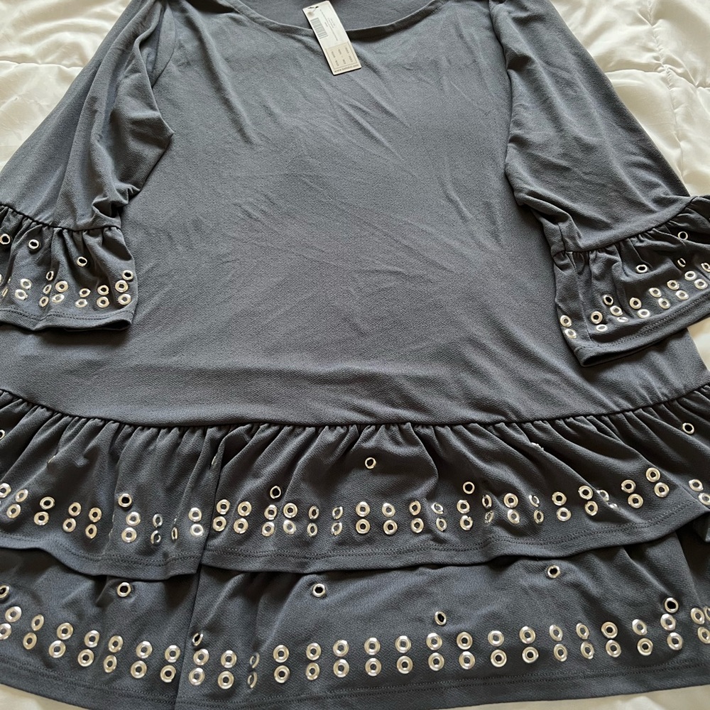 Belldini blouse. Slate Grey with decorative silver grommets. - Picture 2 of 7